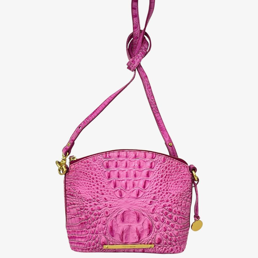 Brahmin Crossbody Bag Womens Small Pink Croc Embossed Leather Gold Hardware